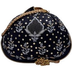 Handmade Chikankari Silk Round Potli Bag